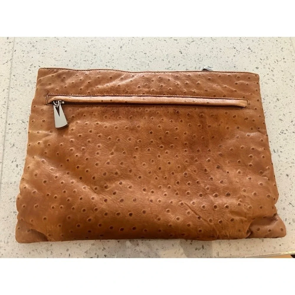 Liza‎ Ganz Vintage Brown Ostrich and Snake Skin Clutch Evening Bag Avant Garde